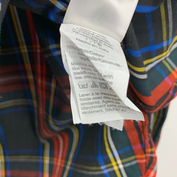 J.Crew Top Black Red Plaid Button Popover Ruffle Long Sleeve - Picture 9 of 13